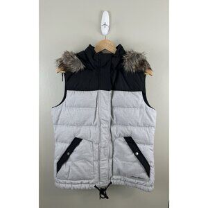Eddie Bauer Women’s Sz Lg Down Filled Faux Fur Lined Hooded Vest Full Zip